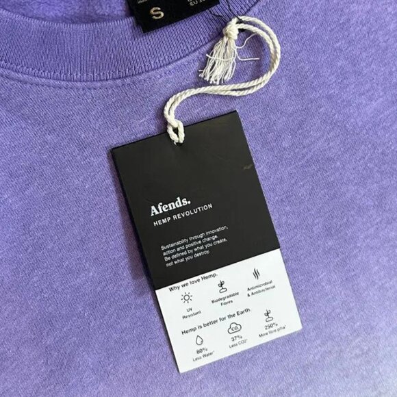 Sample NWT Afends Fixative Hemp Women's Plum Purple Crew Neck Sweater Size Small - Picture 6 of 9